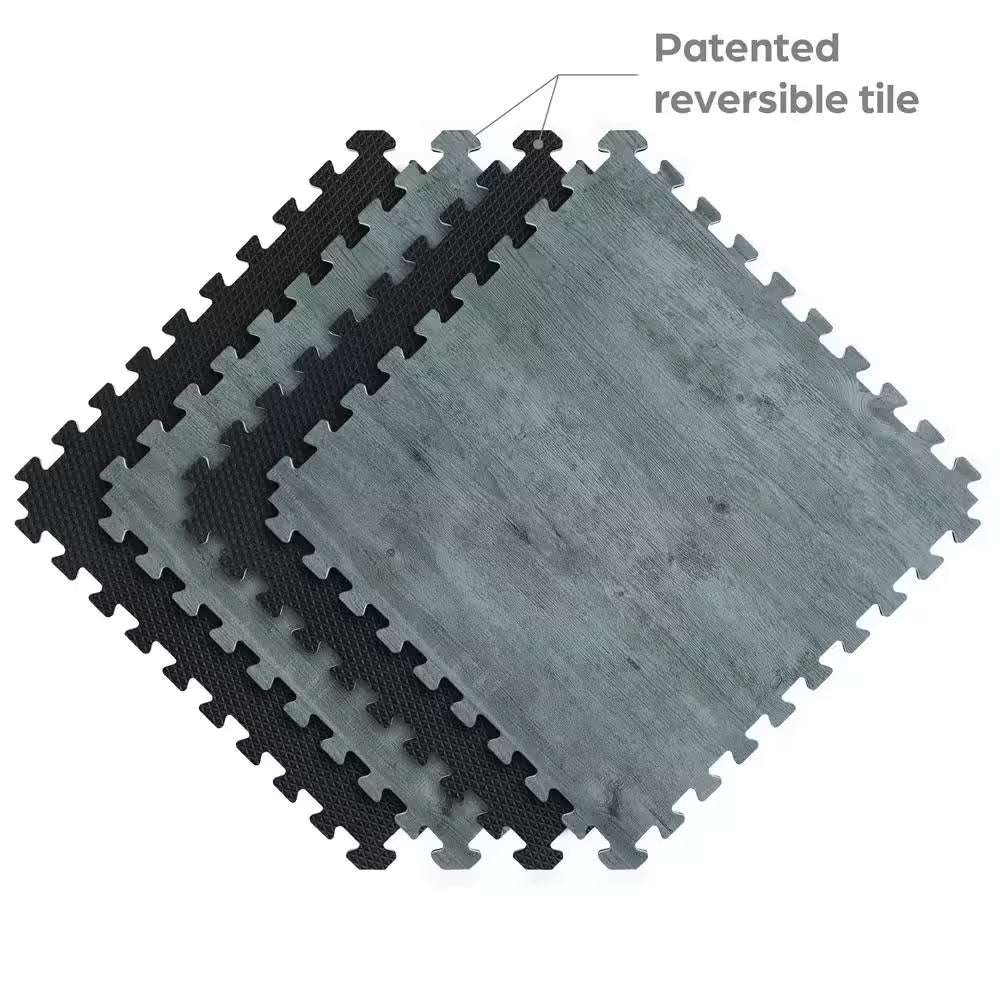 Reversible Charcoal/Black Faux Wood 24 In. X 24 In. X 0.47 In. Foam Mats (4-Pack)
