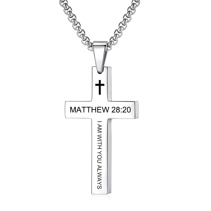 Back view of the cross pendant showing smooth finish, minimal design, and the bail (loop) connecting to the chain — polished craftsmanship.
