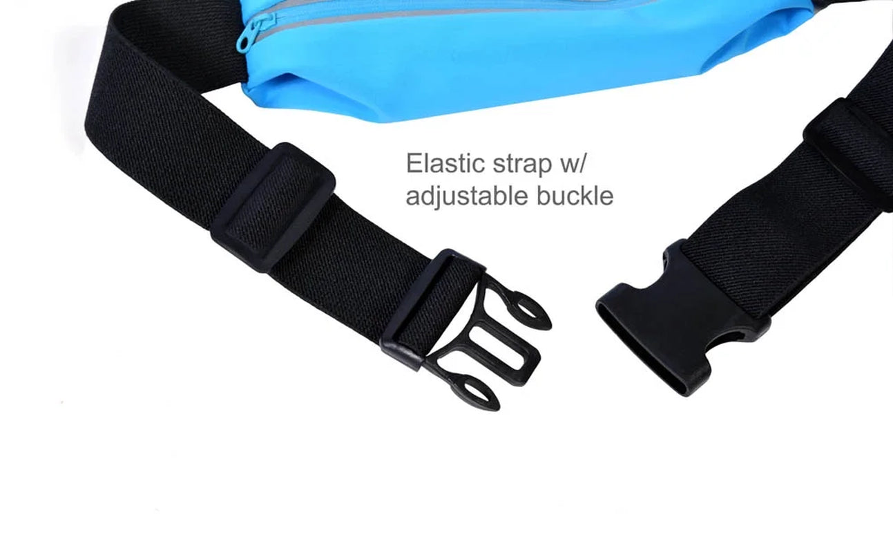 Running belt laid flat to show the inner lining, multiple internal pockets, water-resistant material, and the adjustable strap layout for proper customization.