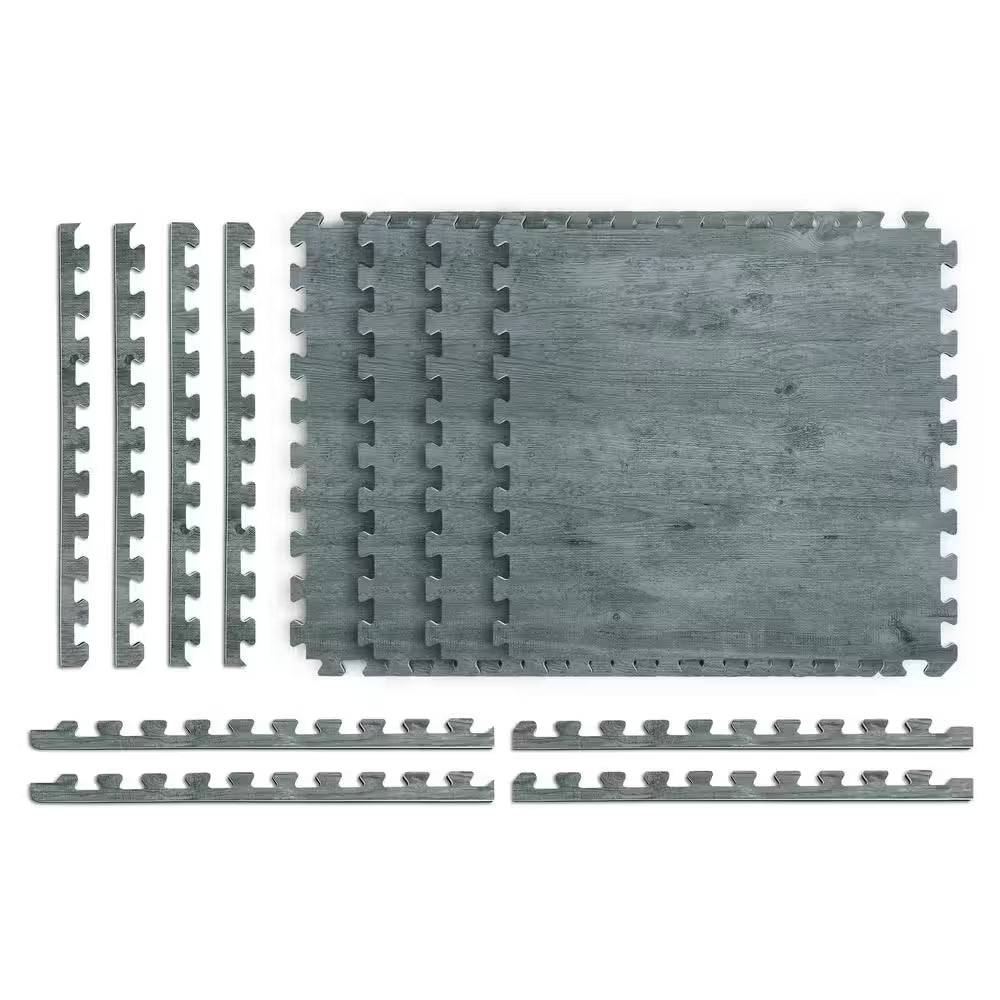 Reversible Charcoal/Black Faux Wood 24 In. X 24 In. X 0.47 In. Foam Mats (4-Pack)