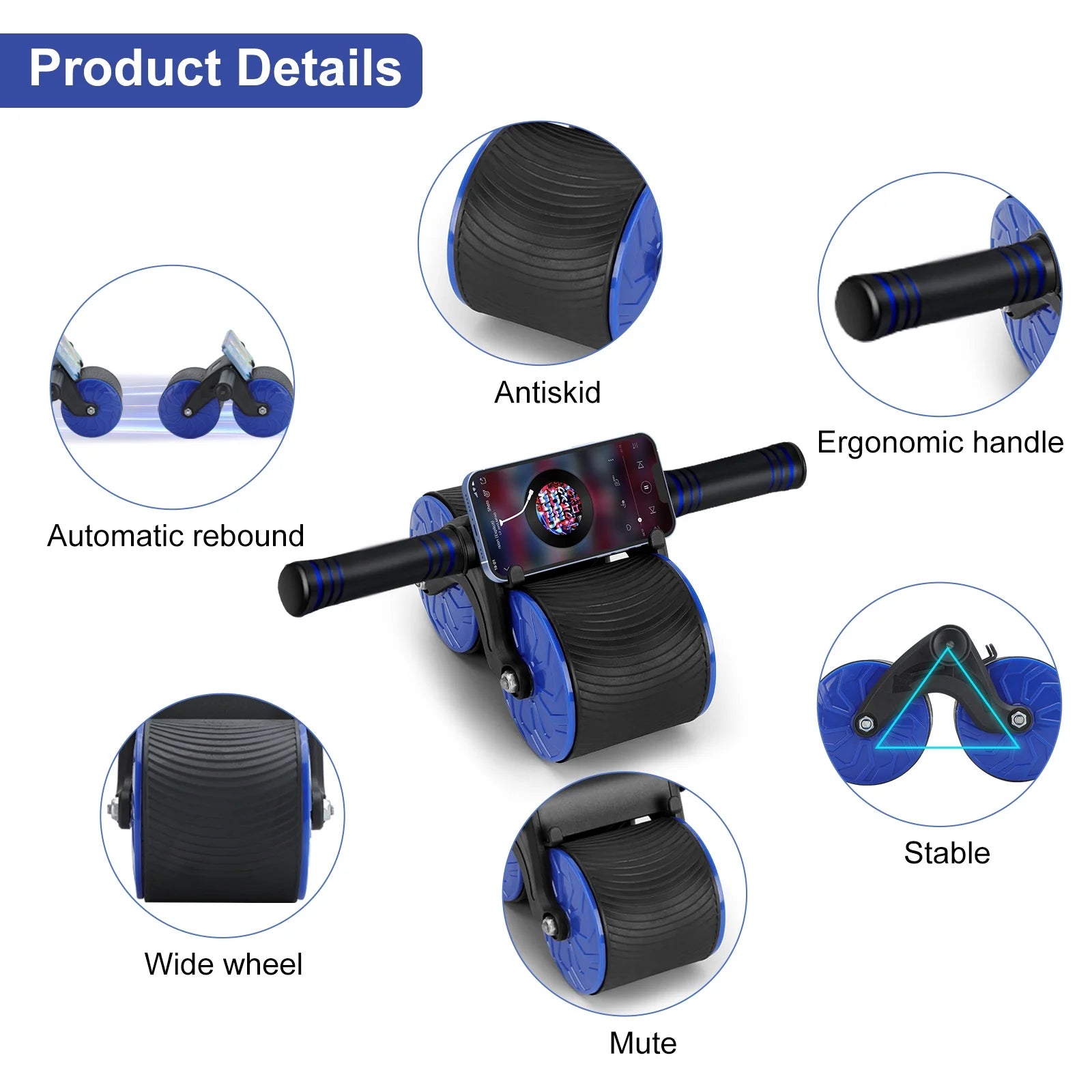 Close-up of handle and foam grip detail of ab roller, highlighting ergonomic grip comfort, anti-slip texture, and durable handle design to support prolonged workout use.