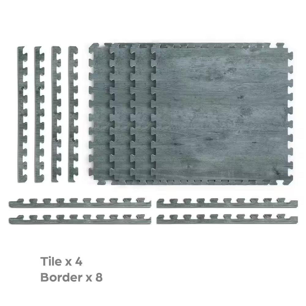 Reversible Charcoal/Black Faux Wood 24 In. X 24 In. X 0.47 In. Foam Mats (4-Pack)