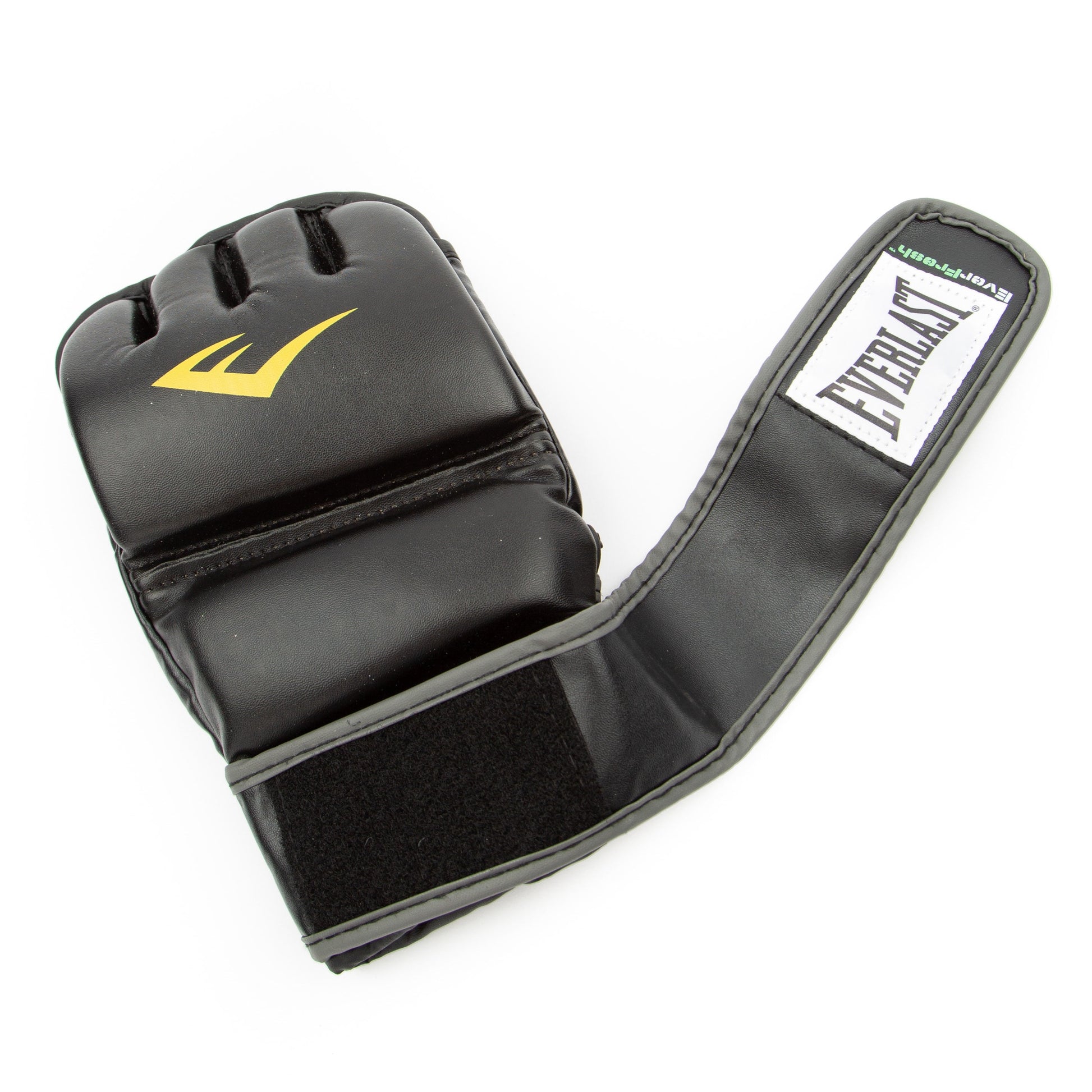 Close-up view of wristwrap strap and padding structure detail for the black heavy bag gloves, showing stitching, foam layers, and ergonomic design.