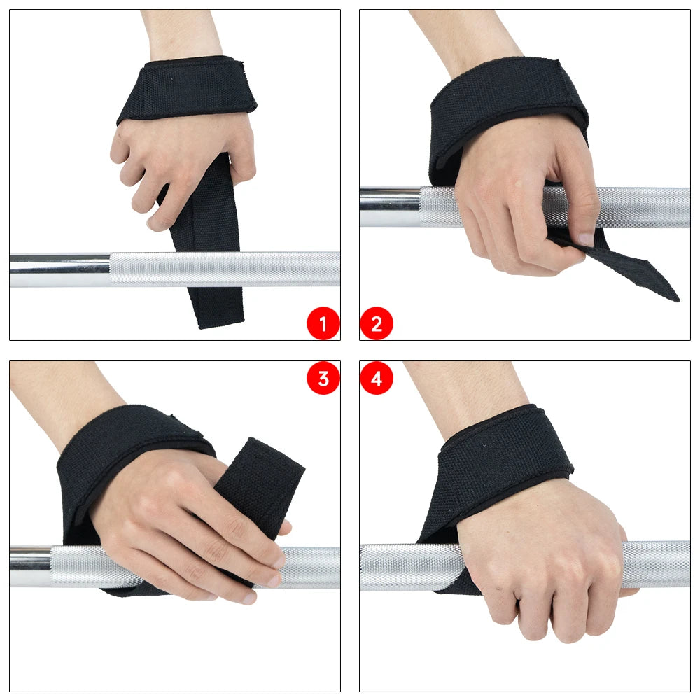 Straps worn on wrist showing how they fit and adjust, demonstrating how the wrist wrap portion supports joints during lifting movements.
