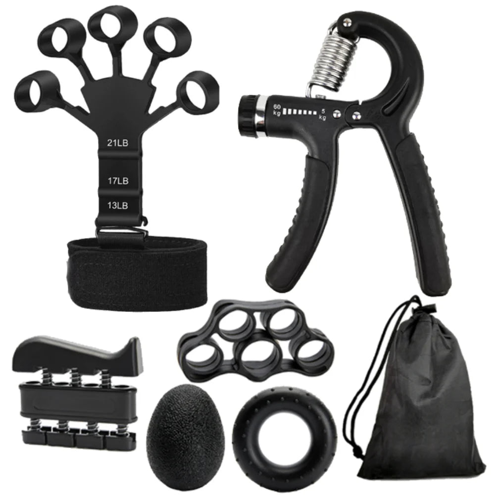 Hand gripper 5-60 kg with adjustable resistance metal spring, grip strength training equipment for muscle building, forearm development, and rehabilitation routines.