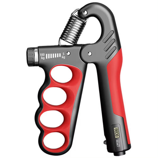 LED digital hand grip dynamometer showing precise grip strength measurement, electronic display, adjustable handle, ideal for training and rehabilitation.
