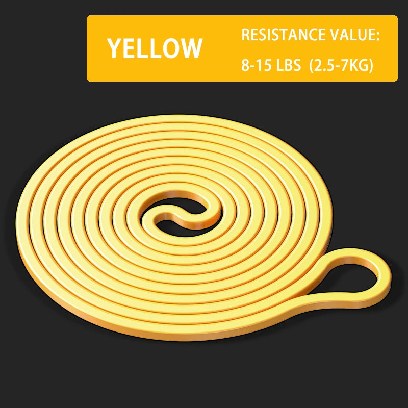 High-density resistance bands set with multiple levels of tension, durable elastic loops for workout, stretching, strength training, rehab and mobility use.