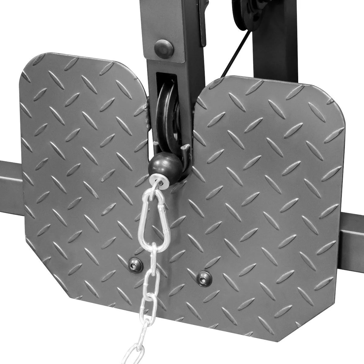 Leg developer, preacher curl pad, and included cable attachments (lat bar, rope, handles) on MD-9010G, enabling leg curls, triceps, biceps and more.