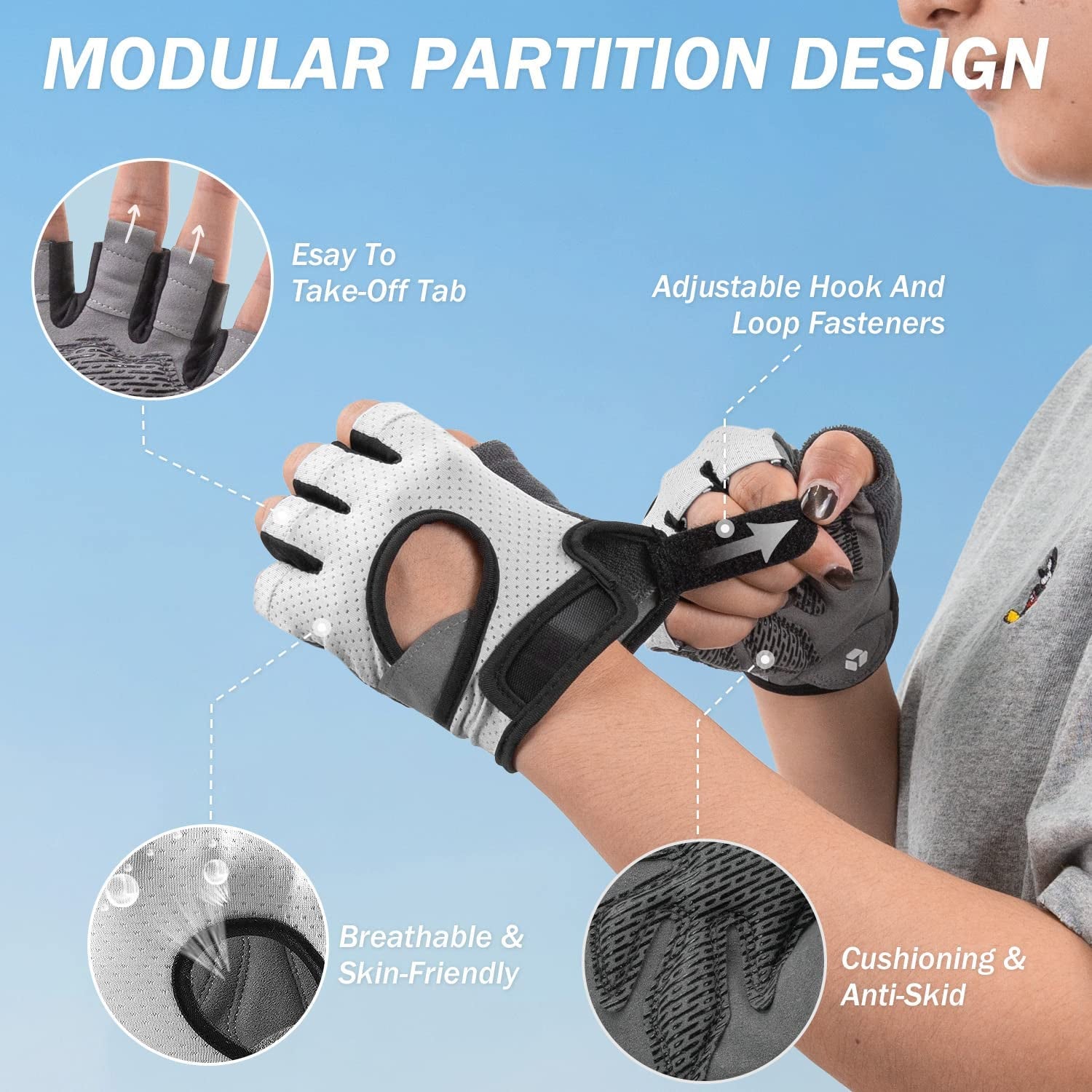 Palm side of glove showing silica anti-slip grip dots / padding, built to prevent slips and improve contact during heavy lifts.