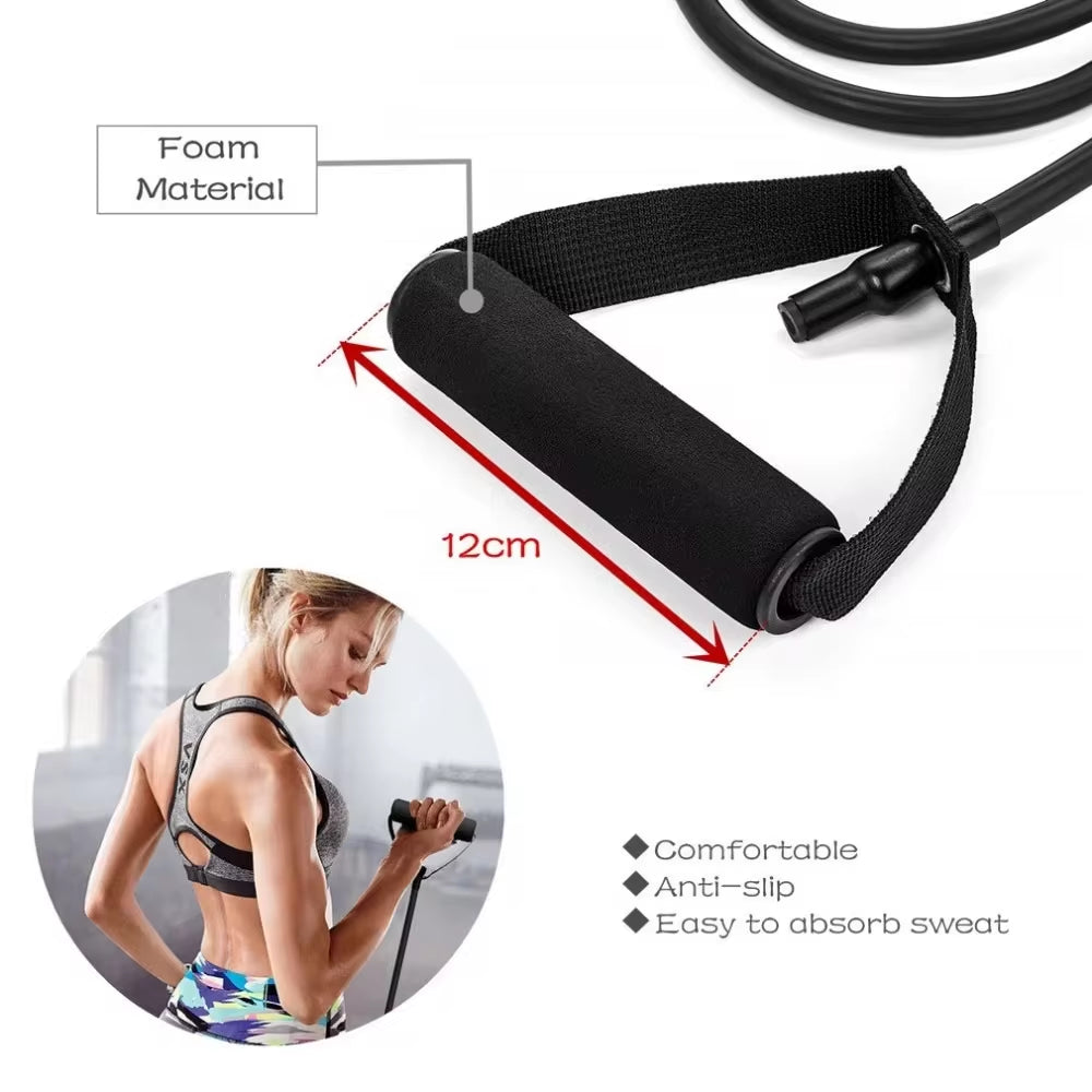 Home gym workout using elastic pull rope band with handles