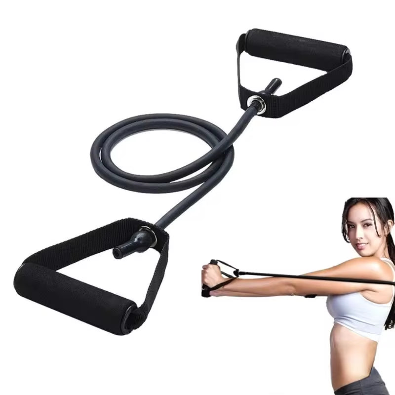 Person using resistance pull rope band in yoga or strength exercise