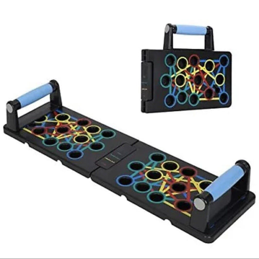 Push-up board 24 in 1 multi-function with color-coded slots for chest, shoulders, back and triceps training — ideal for home gym strength variety.