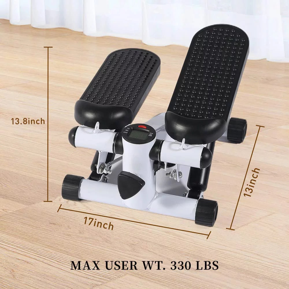 Frame base and support structure of the stepper showing stability elements, steel framing, and design for balanced stepping.