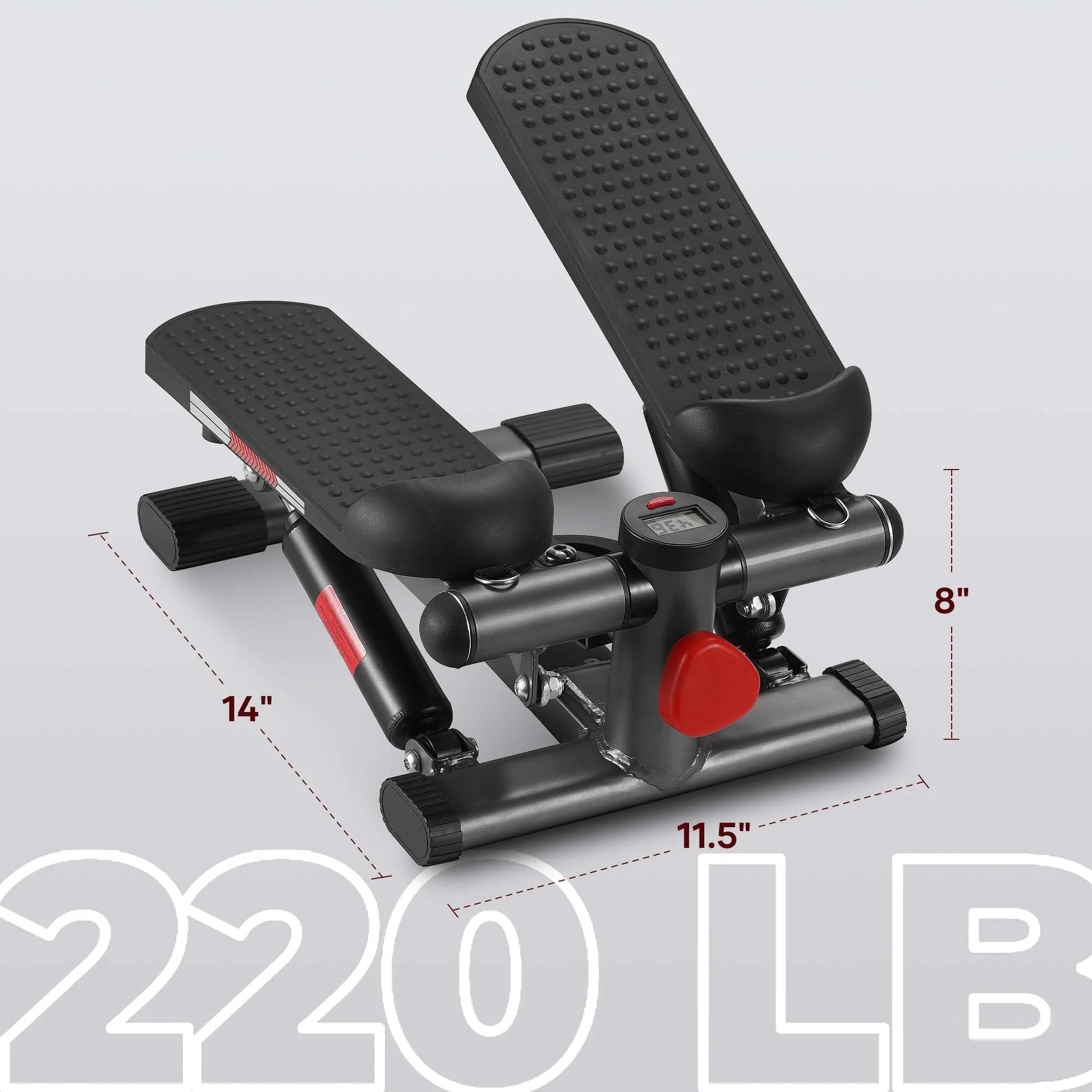 Stepper pedals with textured non-slip surface detail to ensure grip and stability while performing stepping exercises under load.