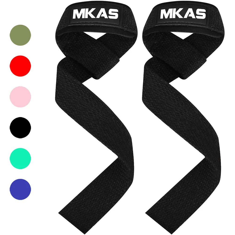 Lifting straps wrapped around a barbell in use, showing how the MKAS straps assist grip and help lifters hold heavy weight longer during sets.