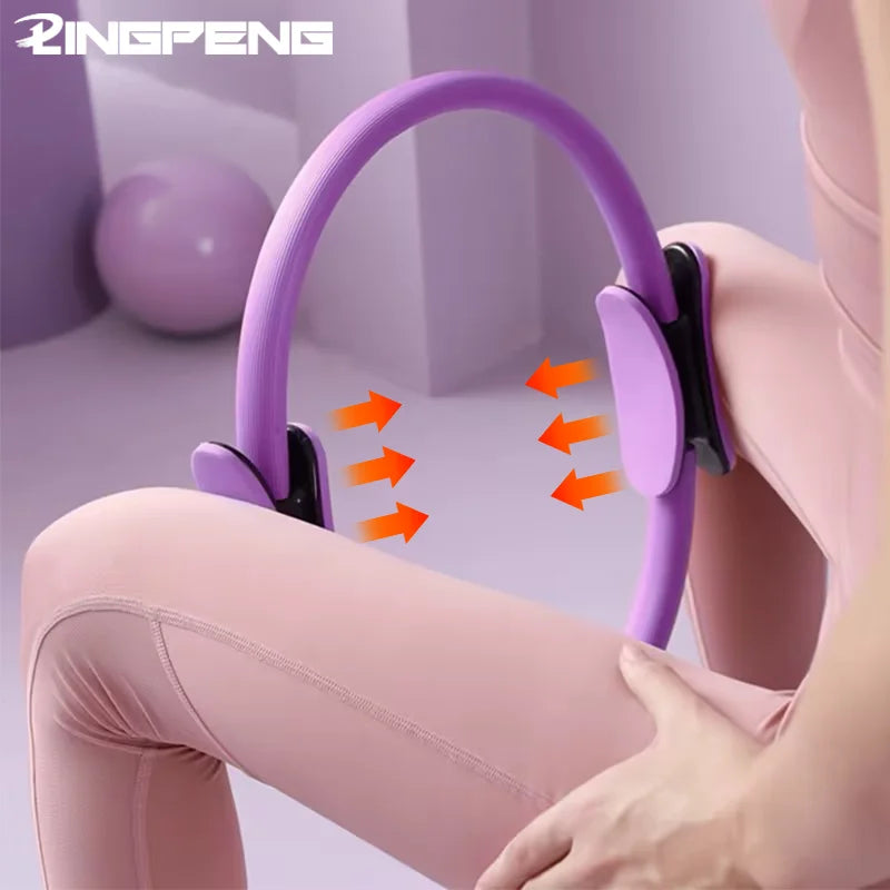 User doing a split stretch with the inverted rope pull yoga belt anchored to a door, illustrating how the belt assists safe stretching and controls range of motion.