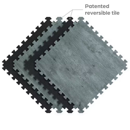 Reversible Charcoal/Black Faux Wood 24 In. X 24 In. X 0.47 In. Foam Mats (4-Pack)