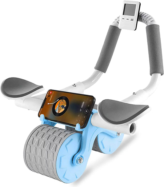 2023 automatic rebound abdominal roller wheel designed with built-in timer and elbow support, perfect for home gym workouts, core training, and abs strengthening exercises with improved control and safety features.