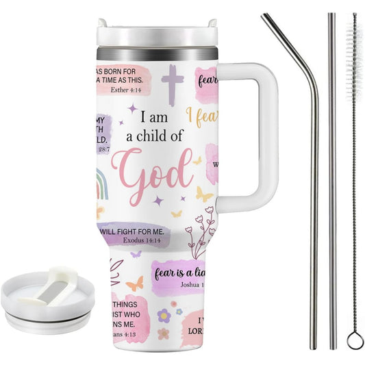 40 oz inspirational Christian tumbler with handle, featuring scripture or faith-based design, stainless steel insulated, perfect for daily use and motivational hydration.