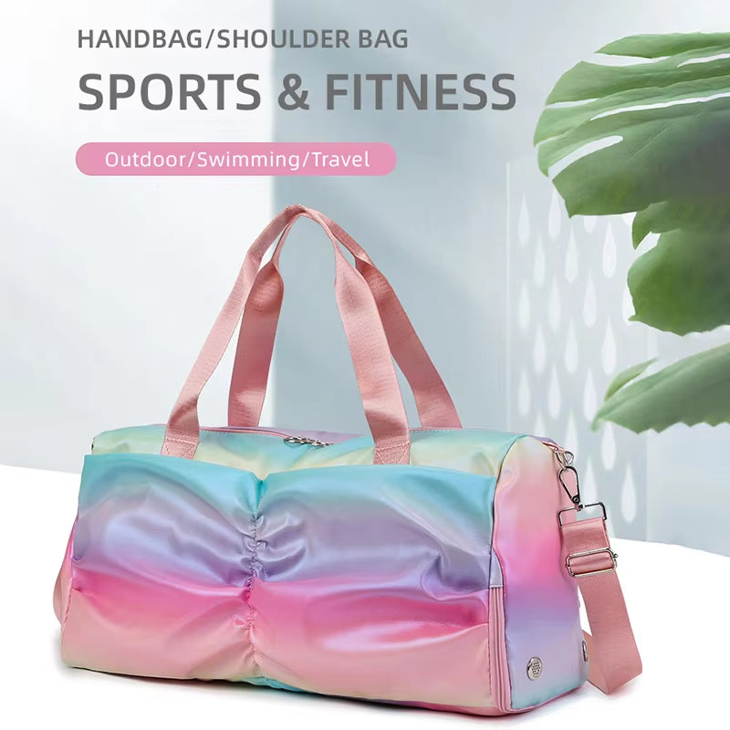 Colorful Women Gym Bag Travel Fitness Bags for Shoes Outdoor Shoulder Sports Student Bag Daily Dry Wet Handbags Duffel Yoga Pack