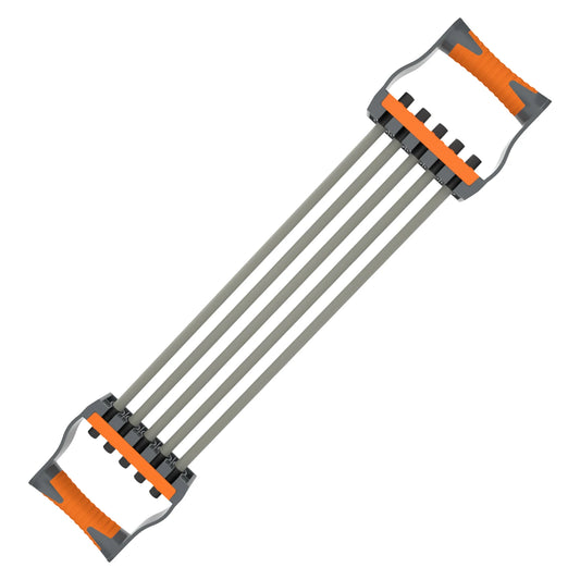 Adjustable chest expander with 5 resistance ropes, strength trainer system for upper body, ideal for home gym muscle training stretching and resistance workouts.