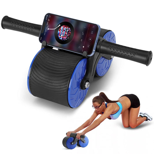 Automatic rebound ab roller wheel core trainer equipment for abs workout featuring a self-return mechanism that assists your roll-back motion and reduces strain while training core muscles.