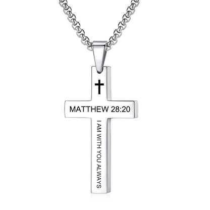 Back view of the cross pendant showing smooth finish, minimal design, and the bail (loop) connecting to the chain — polished craftsmanship.