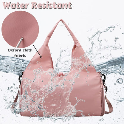 Gym duffel bag carried over the shoulder in a fitness setting — shows how it looks in use with straps and ergonomics on a person.