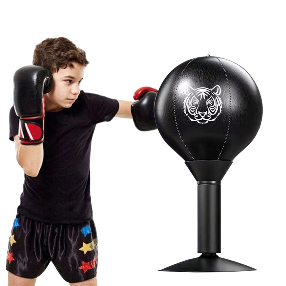 Close-up of the spring and ball rebound mechanism of the desk boxing punch ball, showing how the shock absorption and rebound works for repeated punching.