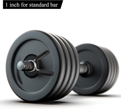 Collars laid out on white background showing length, internal diameter, spring clip construction, and how they compare to standard bar sizes.