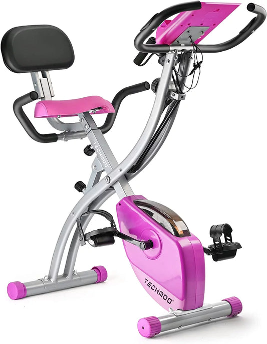 Folding exercise bike with backrest in upright mode