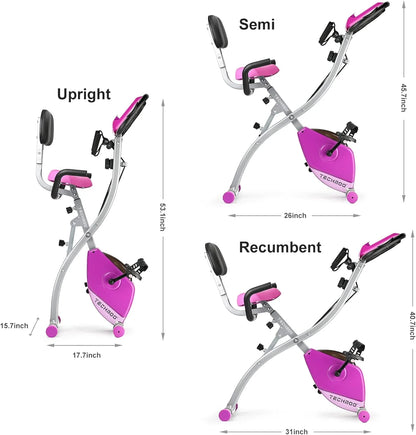 Folding exercise bike upright mode with backrest and LCD monitor