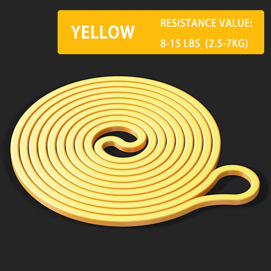 High-density resistance bands set with multiple levels of tension, durable elastic loops for workout, stretching, strength training, rehab and mobility use.