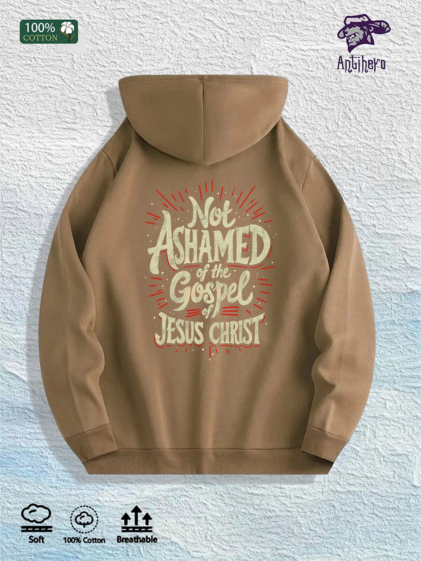 All 7 color variants of the “Not Ashamed of the Gospel” hoodie displayed side by side to help buyers compare color options.