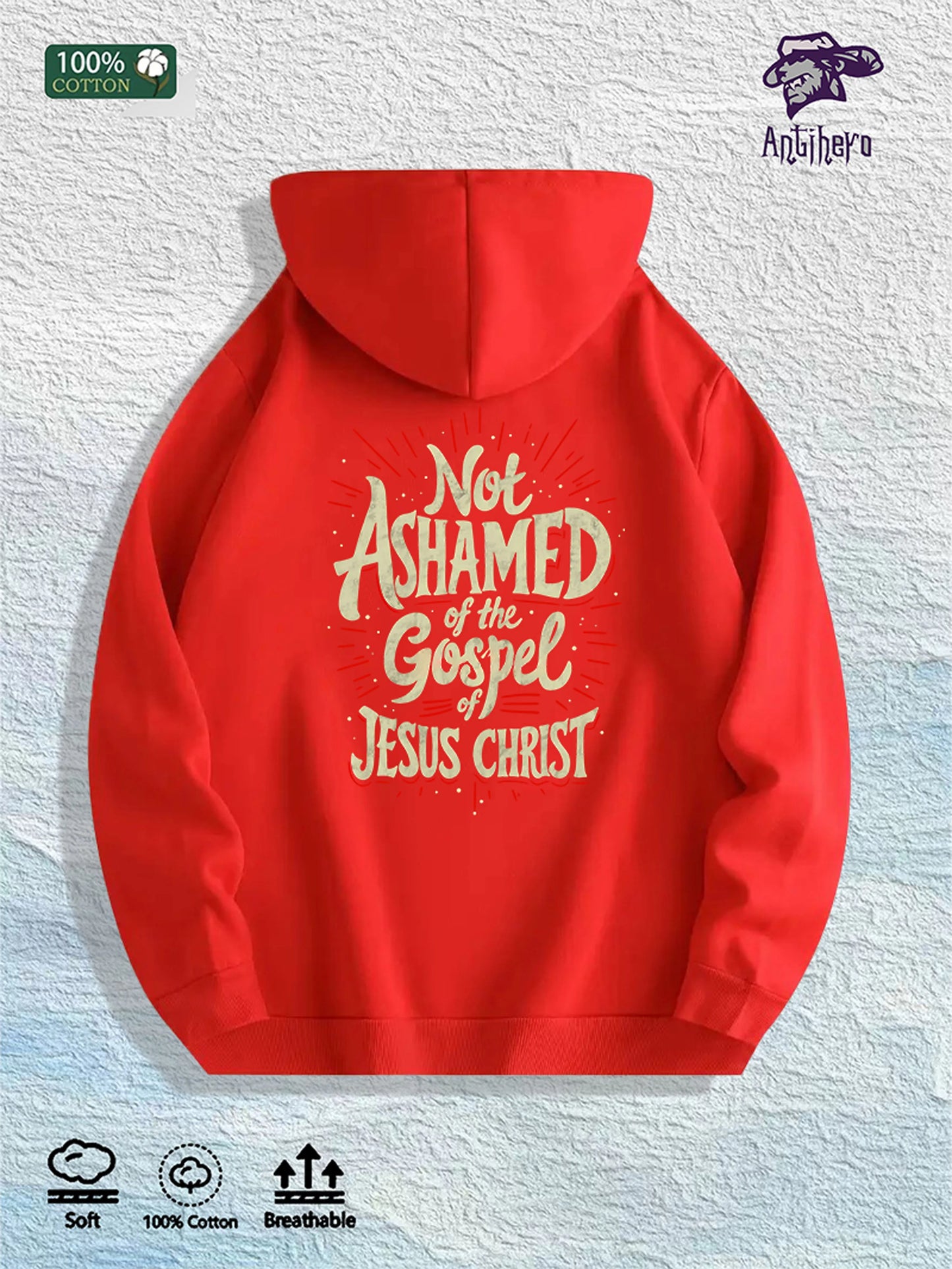 Detail shot of the kangaroo pocket, ribbed cuffs and hem, showing how functional features integrate with faith design.