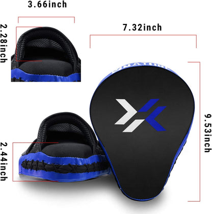 Back side of mitts showing straps, grip area, and Velcro closure detail to demonstrate how they attach securely to trainer’s hands.
