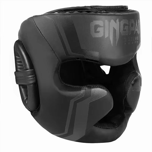 MMA / kickboxing headgear helmet for sparring and combat sports, providing padded protection to cheeks, chin, and head, ideal for kids and adults training in Muay Thai, karate or MMA.
