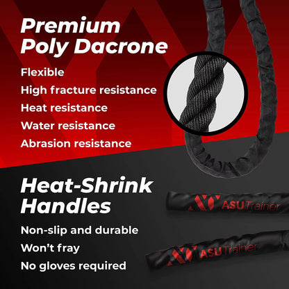 Weighted jump rope set laid flat with included carry bag and nylon sleeve, showing full kit and how it can be compactly stored or transported.