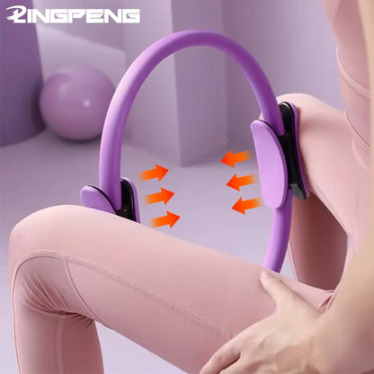 User doing a split stretch with the inverted rope pull yoga belt anchored to a door, illustrating how the belt assists safe stretching and controls range of motion.