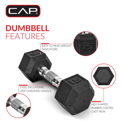 User lifting 20 lb rubber hex dumbbells in a home gym environment, demonstrating proper form, grip control, and safe usage of the coated weights during strength training.